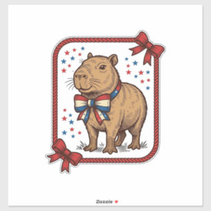 Vintage Patriotic Capybara Bow Tie Shirt Design_1 Sticker