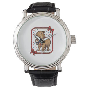 Vintage Patriotic Capybara Bow Tie Shirt Design_1 Watch