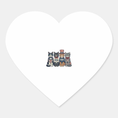 Vintage Patriotic Cats USA Shirt Design_1 Heart Sticker