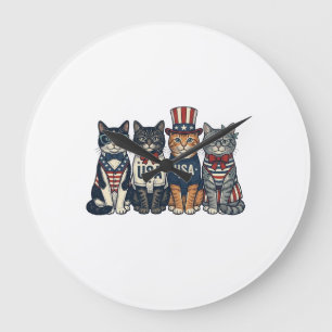 Vintage Patriotic Cats USA Shirt Design_1 Large Clock