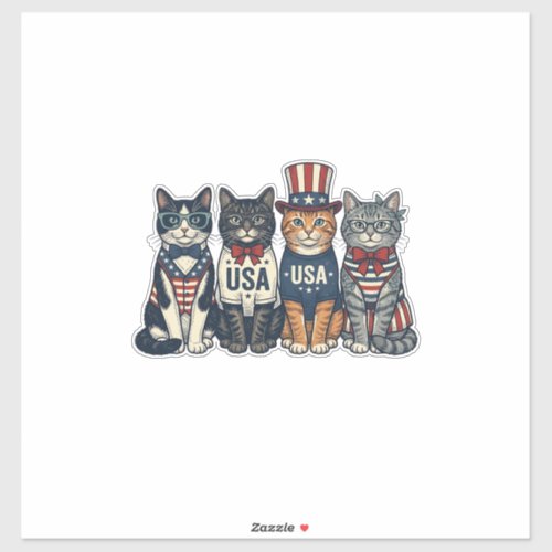 Vintage Patriotic Cats USA Shirt Design_1 Sticker