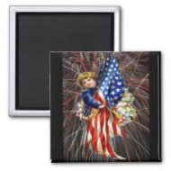 Vintage Patriotic Child and Fireworks Magnet