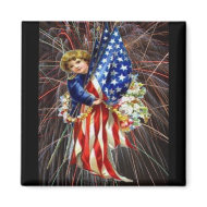 Vintage Patriotic Child and Fireworks Magnet