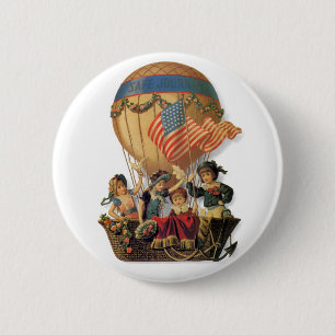 Vintage Patriotic, Children in a Hot Air Balloon Button