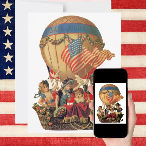 Vintage Patriotic Children in a Hot Air Balloon Invitation