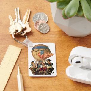 Vintage Patriotic, Children in a Hot Air Balloon Keychain