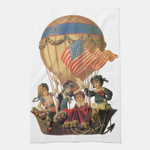Vintage Patriotic Children in a Hot Air Balloon Kitchen Towel