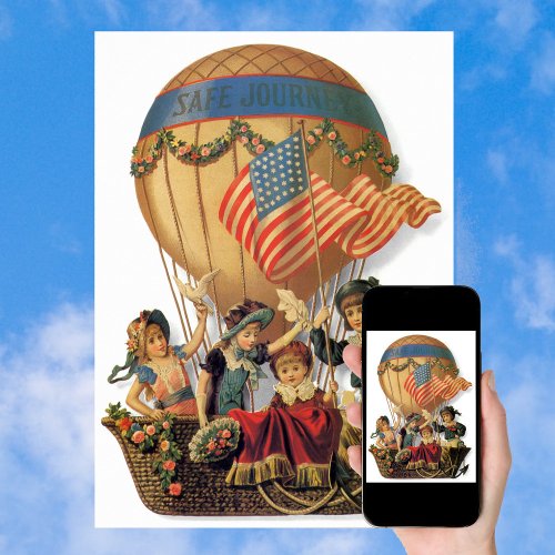 Vintage Patriotic Children in a Hot Air Balloon Poster