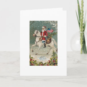 Vintage - Patriotic Christmas Santa Holiday Card