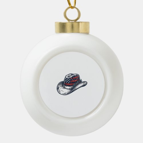 Vintage Patriotic Cowboy Hat Flower Shirt Design_1 Ceramic Ball Christmas Ornament