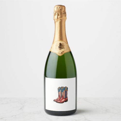 Vintage Patriotic Cowgirl Boots Western Shirt_1 Sparkling Wine Label