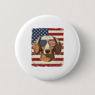 Vintage Patriotic Dachshund Flag Sunglasses Vector Button