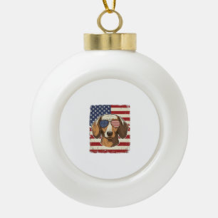 Vintage Patriotic Dachshund Flag Sunglasses Vector Ceramic Ball Christmas Ornament