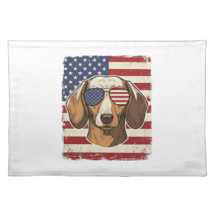 Vintage Patriotic Dachshund Flag Sunglasses Vector Cloth Placemat