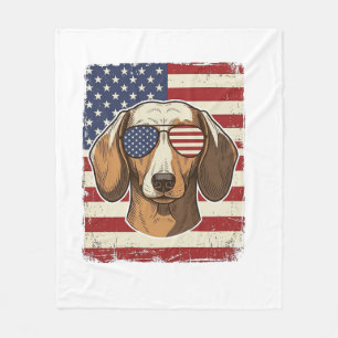 Vintage Patriotic Dachshund Flag Sunglasses Vector Fleece Blanket