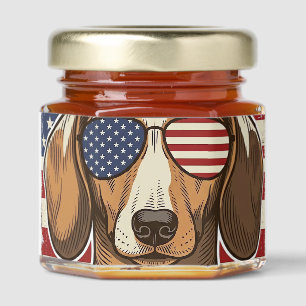 Vintage Patriotic Dachshund Flag Sunglasses Vector Honey Jar Favors