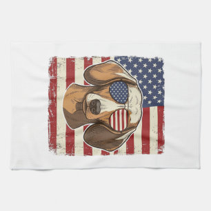 Vintage Patriotic Dachshund Flag Sunglasses Vector Kitchen Towel