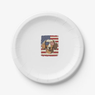 Vintage Patriotic Dachshund Flag Sunglasses Vector Paper Plates