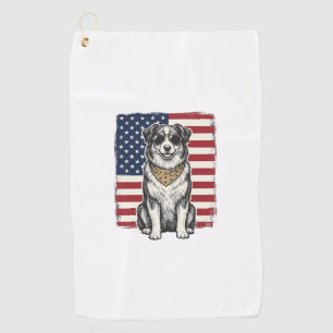Vintage Patriotic Dog American Flag Shirt Design_1 Golf Towel