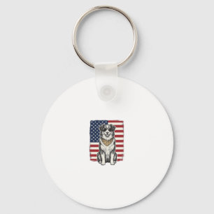 Vintage Patriotic Dog American Flag Shirt Design_1 Keychain