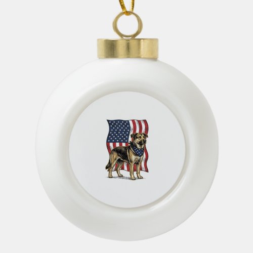 Vintage Patriotic Dog Flag Vector Shirt Design_1 Ceramic Ball Christmas Ornament