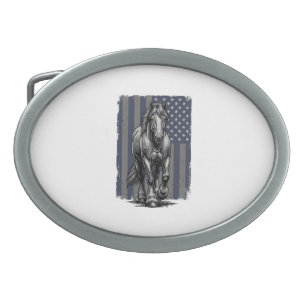 Vintage Patriotic Draft Horse Flag Vector Design_1 Belt Buckle