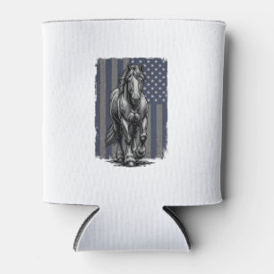Vintage Patriotic Draft Horse Flag Vector Design_1 Can Cooler