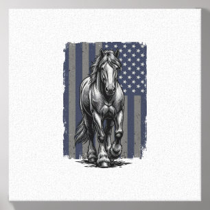 Vintage Patriotic Draft Horse Flag Vector Design_1 Canvas Photo Tile