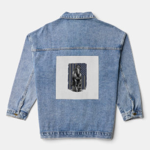 Vintage Patriotic Draft Horse Flag Vector Design_1 Denim Jacket