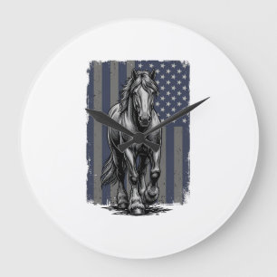 Vintage Patriotic Draft Horse Flag Vector Design_1 Large Clock