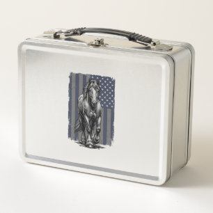 Vintage Patriotic Draft Horse Flag Vector Design_1 Metal Lunch Box