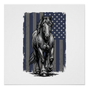 Vintage Patriotic Draft Horse Flag Vector Design_1 Poster