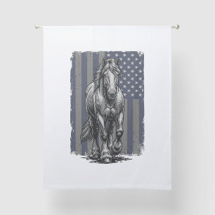 Vintage Patriotic Draft Horse Flag Vector Design_1 Sheer Curtains
