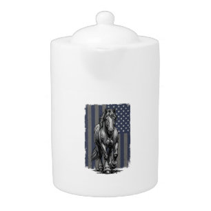 Vintage Patriotic Draft Horse Flag Vector Design_1 Teapot