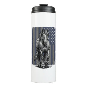 Vintage Patriotic Draft Horse Flag Vector Design_1 Thermal Tumbler