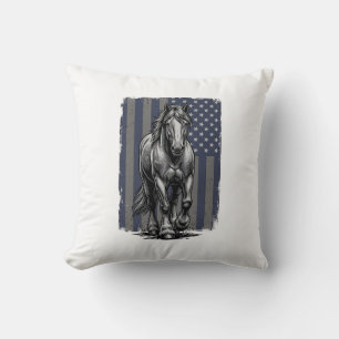 Vintage Patriotic Draft Horse Flag Vector Design_1 Throw Pillow