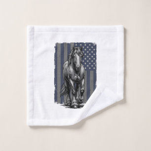 Vintage Patriotic Draft Horse Flag Vector Design_1 Wash Cloth