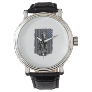 Vintage Patriotic Draft Horse Flag Vector Design_1 Watch