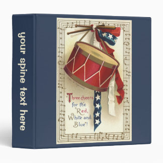 Vintage Patriotic, Drums with Musical Notes 3 Ring Binder