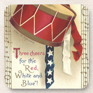 Vintage Patriotic, Drums with Musical Notes Beverage Coaster