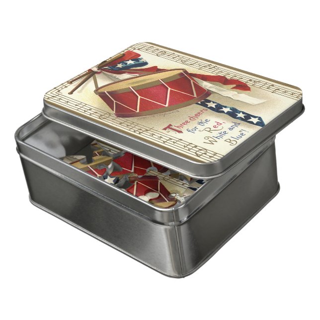 Vintage Patriotic, Drums with Musical Notes Jigsaw Puzzle (Lid Open)