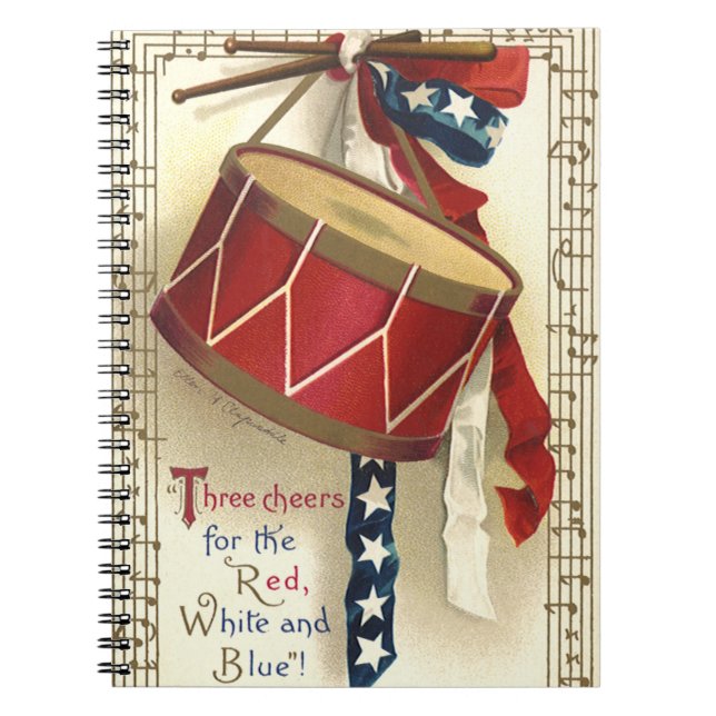 Vintage Patriotic, Drums with Musical Notes Notebook (Front)