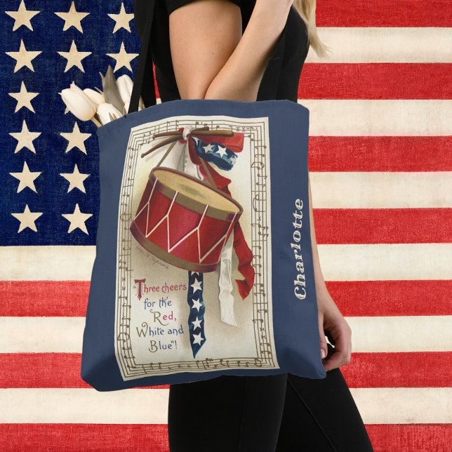 Vintage Patriotic, Drums with Musical Notes Tote Bag (Creator Uploaded)