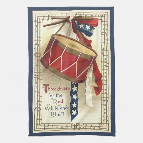 Vintage Patriotic Drums with Musical Notes Towel