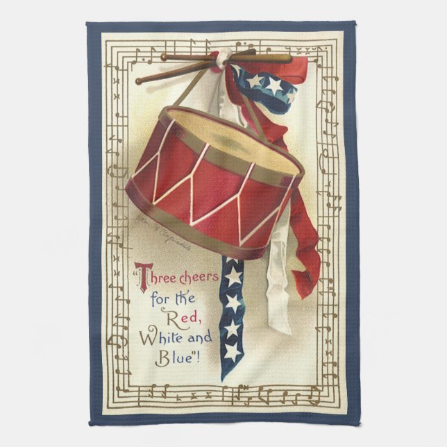 Vintage Patriotic, Drums with Musical Notes Towel (Vertical)