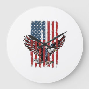 Vintage Patriotic Eagle Flag Shirt Design_1 Large Clock