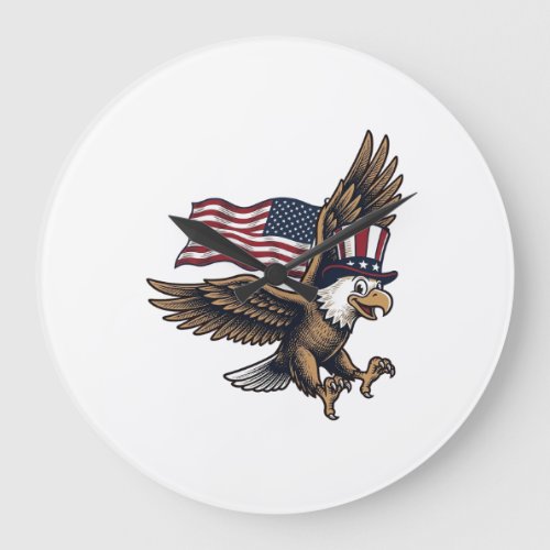 Vintage Patriotic Eagle Flag Shirt Design_1 Large Clock