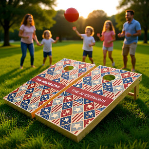 Vintage Patriotic Family 4th of July Vibes Cornhole Set