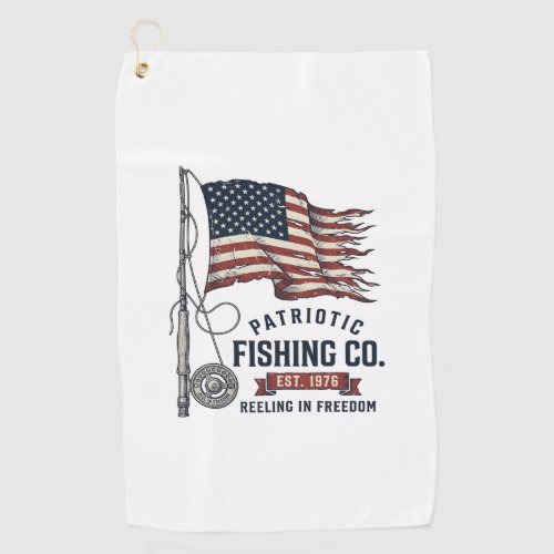 Vintage Patriotic Fishing Flag Vector Design_1 Golf Towel
