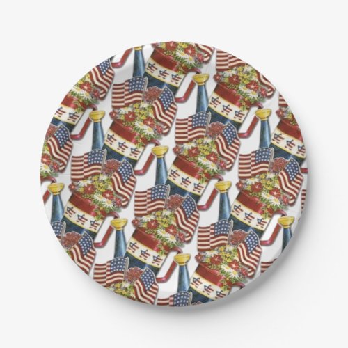 Vintage Patriotic Flower Pot Weathered USA Flag Paper Plates